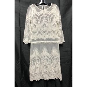 Embroidered mesh sheer white dress M